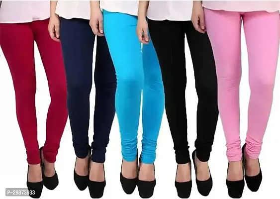 Fabulous Multicoloured Cotton Blend Solid Leggings For Women Pack Of 5