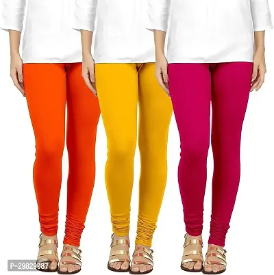 Fabulous Multicoloured Cotton Blend Solid Leggings For Women Pack Of 3-thumb0