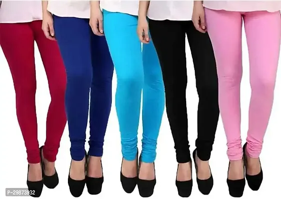 Fabulous Multicoloured Cotton Blend Solid Leggings For Women Pack Of 5