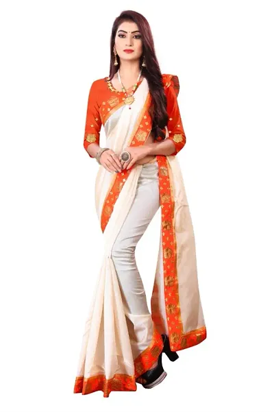 Elegant Chanderi Zari Embroidered Women Saree with Blouse Piece