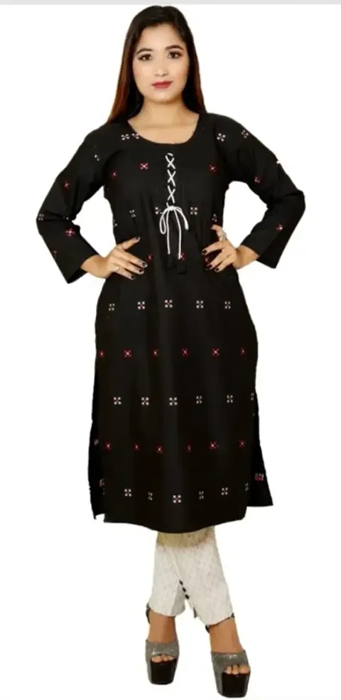 Trendy Straight Brown Printed Cotton Blend Kurta For Women