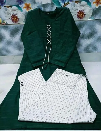 Stylish Khadi Cotton Self Pattern Kurta Bottom Set