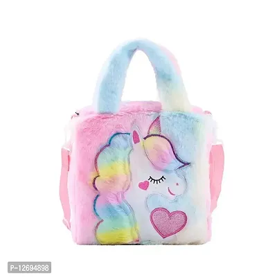 Unicorn fur sling bag cross body bag purse for girls-thumb0