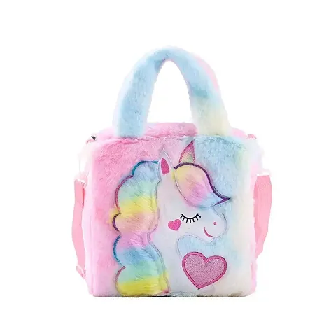 Stunamique go Girls Crossbody Unicorn Tote Shoulder Bag Soft Fluffy fur Plush Handbag(Multicolor)
