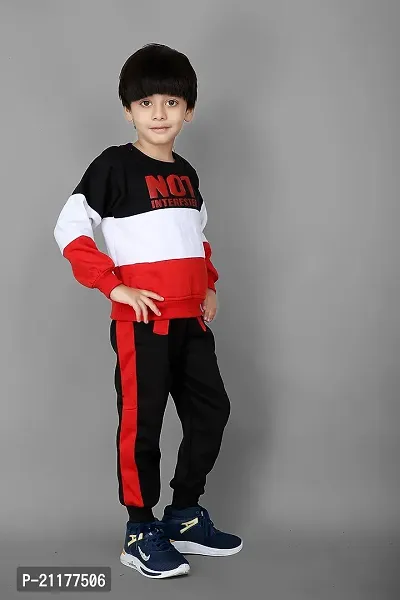 Fabulous Red Fleece Printed Sweaters with Trousers For Boys