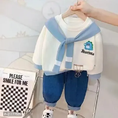 Fabulous Blue Fleece Printed Sweaters with Trousers For Boys