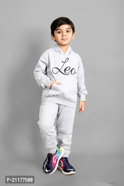 Fabulous Grey Fleece Printed Sweaters with Trousers For Boys