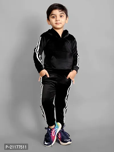 Fabulous Black Fleece Printed Sweaters with Trousers For Boys