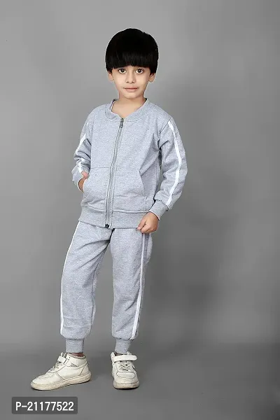 Fabulous Grey Fleece Printed Sweaters with Trousers For Boys