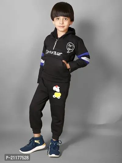 Fabulous Black Fleece Printed Sweaters with Trousers For Boys