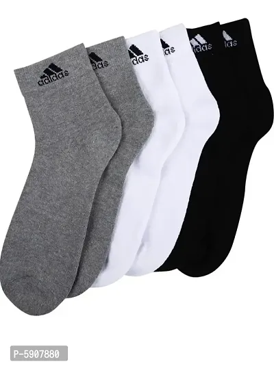 Adidas Men's Cotton Polyster Nylon Elastane Combo Of 3 Ankle Socks Pair (Black/White/Grey_Medium)