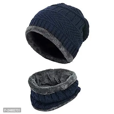 Classy Woolen Beanie Cap with Neck Warmer for Unisex-thumb0