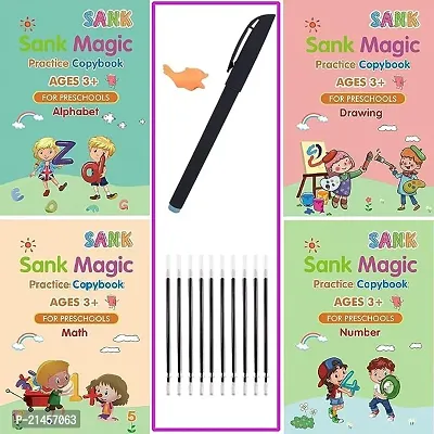 AZANIA Sank Magic Practice Copybook (4 BOOK + 10 REFILL+ 1 Pen +1 Grip) Number Tracing Book for Preschoolers with Pen Magic Calligraphy Copybook Set Practical Reusable Hand Writing (1)