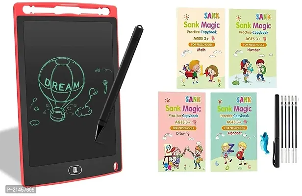 Magic Practice Groove Copybook (4 Books,10 Refill), Number Tracing Book + Writing pad Drawing Tablet Tab with Pen Electronic LCD Kids Slate 8.5 inches Screen - Random Color | Combo of 2-thumb0