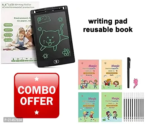 kids magic tablet Learning Sank Magic Practice Copybook And Writing Tablet (4pc Book-Drawing | Math | Alphabet | Number Practice Copybook + 10 REFILL+ 1 Pen +1 Grip And 1pc Writing Tablet) Combo Set-thumb0