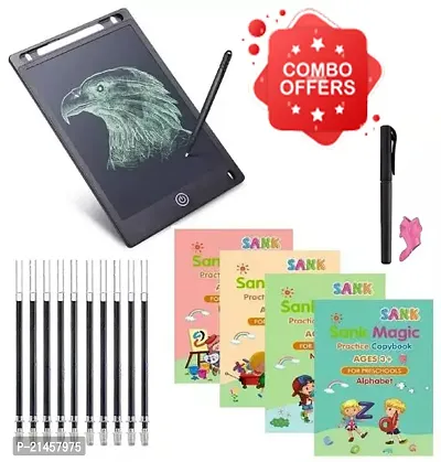 AZANIA Magic Practice Groove Copybook (4 Books,10 Refill), Number Tracing Book + Writing pad Drawing Tablet Tab with Pen Electronic LCD Kids Slate 8.5 inches Screen - Random Color | Combo of 2