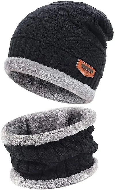 ZAYSOO Winter Woolen Warm Unisex Beanie Knit Skull Hats with Neck Warmer for Men Women