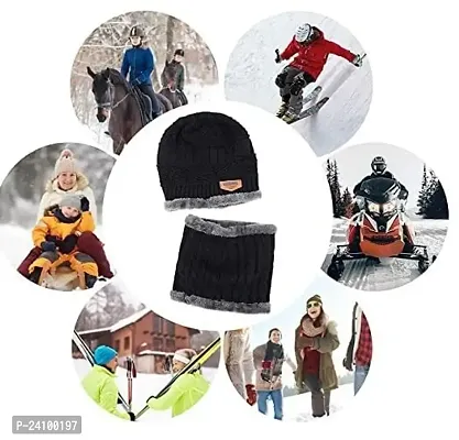 Woolen Winter Cap for Women with Neck Muffler Warn Soft for Snow | Knit Beanie Cap Hat Neck Warmer Scarf Set for Women (2 Piece Set)-thumb5