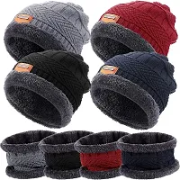 Woolen Winter Cap for Women with Neck Muffler Warn Soft for Snow | Knit Beanie Cap Hat Neck Warmer Scarf Set for Women (2 Piece Set)-thumb2