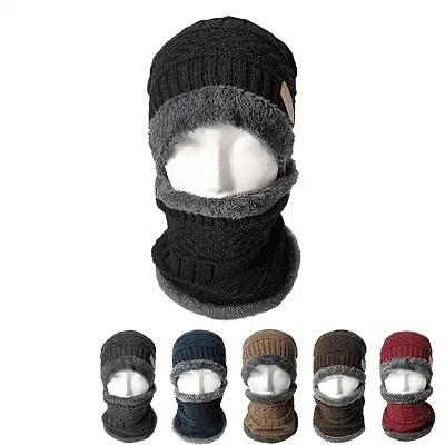 Winter Knit Beanie Cap Hat Neck Warmer Scarf Set for Men  Women