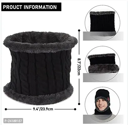 Woolen Winter Cap for Women with Neck Muffler Warn Soft for Snow | Knit Beanie Cap Hat Neck Warmer Scarf Set for Women (2 Piece Set)-thumb2