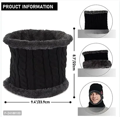 Winter Knit Beanie Woolen Cap Hat and Neck Warmer Scarf Set for Men  Women (2 Piece)-thumb2