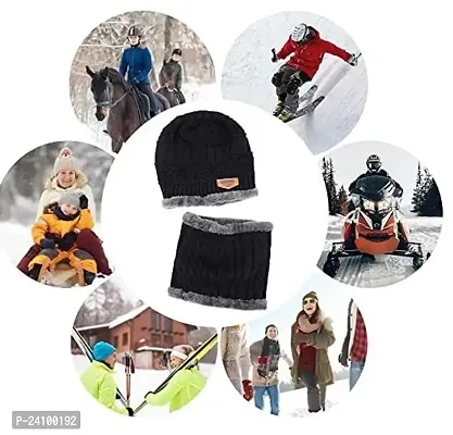 Winter Knit Beanie Cap Hat Neck Warmer Scarf and Woolen Gloves Set for Men  Women - Multicolor-thumb4