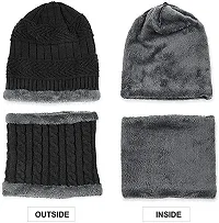 nbsp;woollen Winter Beanie Cap with Neck Mufler Warmer Set for Men Women Slouchy Knitted Ultra Soft Elastic Warm Knit Skull Cap  Neck Mufler with Thick Lining for Winters and Snowboarding (Black)-thumb3