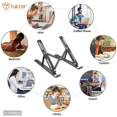 Laptop Stand Riser for Laptop, MacBook, Notebook  Tablets up to 17 Inch, 6 Level Height Angle Adjustment, 2X Stronger M-Shape Aluminum Silicone Pads Air Ventilation (Grey)-thumb5