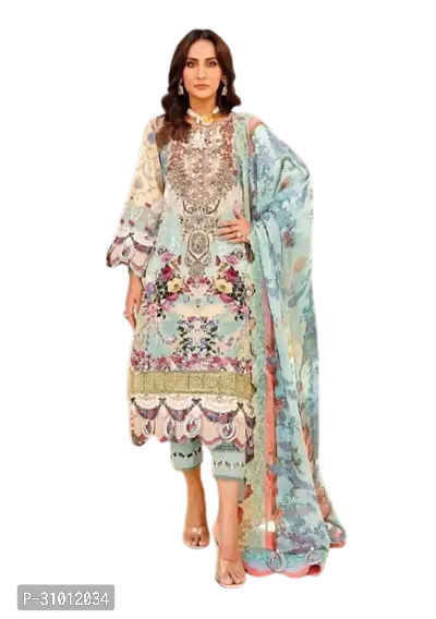 Stylish Cotton Unstitched Dress Material With Dupatta-thumb0