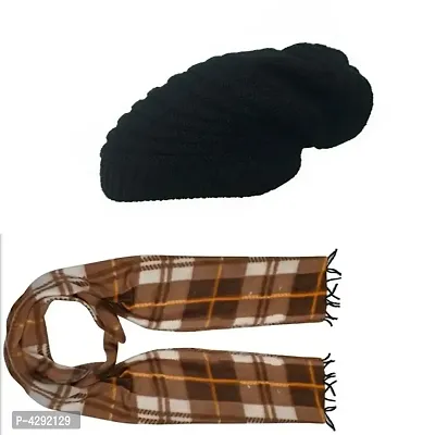 Stylish Woolen Cap With Muffler For Men-thumb0