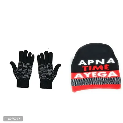 Trendy Combo Of Winter Woolen Cap And Gloves-thumb0