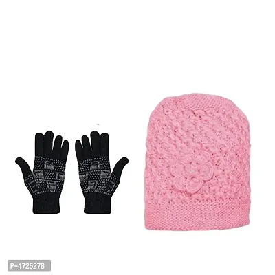 Trendy Combo Of Winter Woolen Cap And Gloves-thumb0