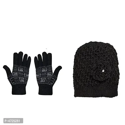 Trendy Combo Of Winter Woolen Cap And Gloves
