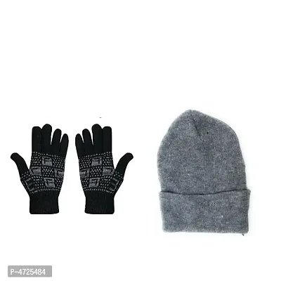 Trendy Combo Of Gloves And Woolen Cap-thumb0