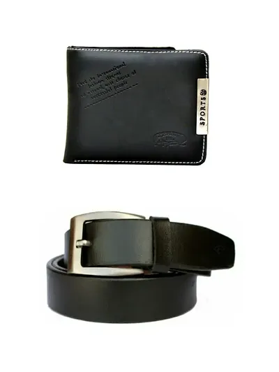 Elegant Two Fold Leatherette Wallet and Belt