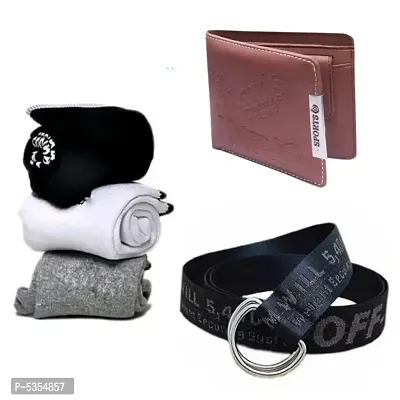 Combo Pack of  5 ( One Belt and One Wallet 3 Towel Socks )