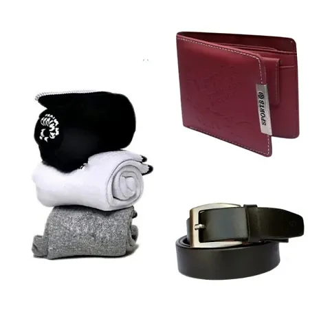 Stylish Two Fold Leatherette Wallet With Belt And Spandex 3 Pair of Socks
