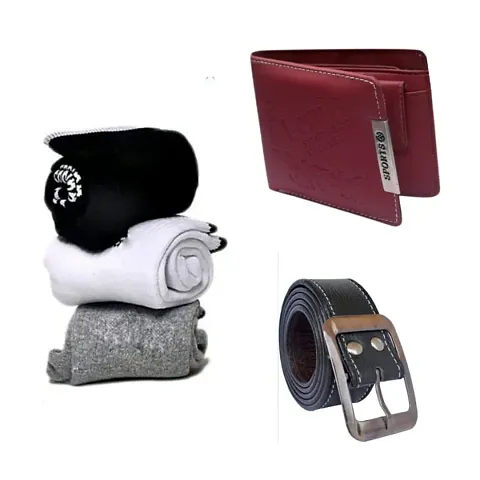 Stylish Leatherette Wallet With Belt  And Spandex 3 Pair of Socks