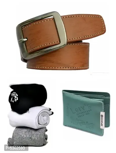 Pack Of 5 (One Belt, One Wallet  3 Towel Socks)