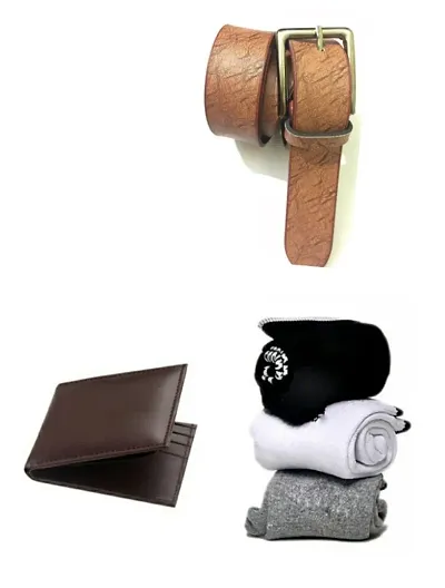 Elegant Leatherite Belt with Wallet And 3 Towel Socks