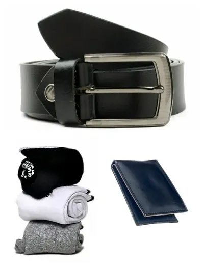 Stylish Leatherite Belt with Wallet and 3 Towel Socks