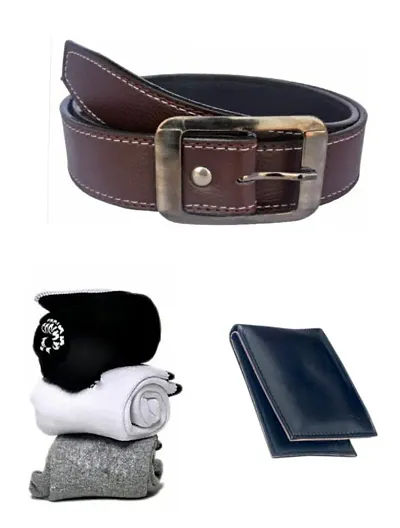 Stylish Leatherite Belt with Wallet and 3 Towel Socks