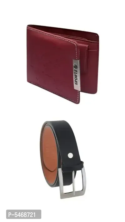 Stylish Leatherette Belt With Two Fold Wallet For Men-thumb0