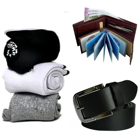 Elegant Two Fold Leatherette Wallet with Belt and 3 Towel Socks