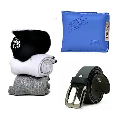 Elegant Two Fold Leatherette Wallet with Belt and 3 Towel Socks