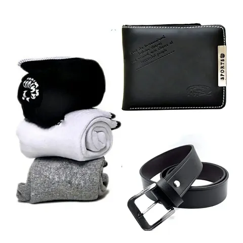Adorable Two Fold Leatherette Wallet with Belt and 3 Towel Socks