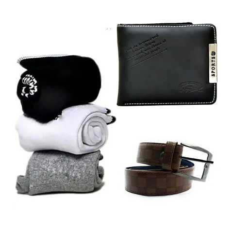 Elegant Two Fold Leatherette Wallet with Belt and Sunglass