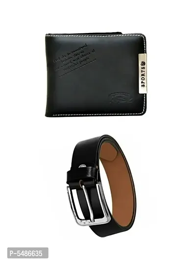 Elegant Trendy Leatherette Wallet with Belt For Men- 2 Pieces-thumb0