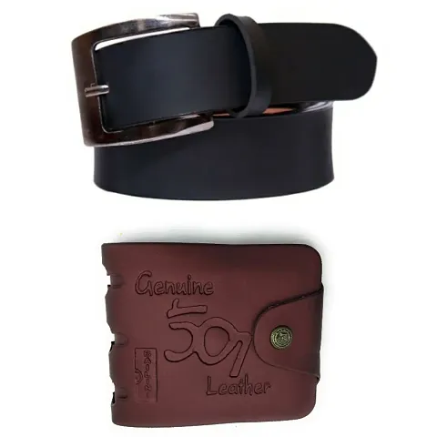 Stylish Combos Of Leatherette Two Fold Wallets & Belts For Men